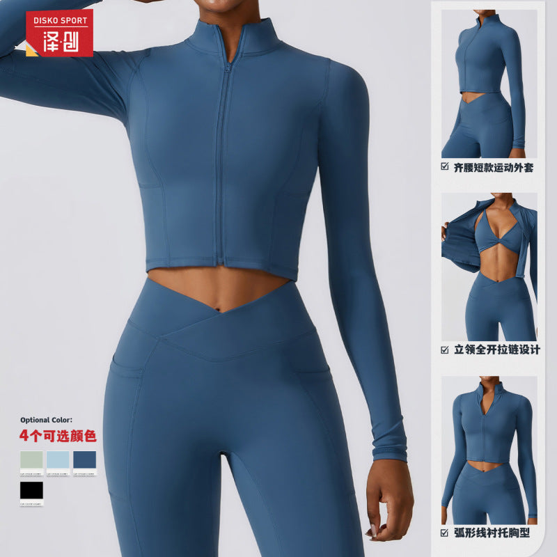 Zechuang winter quick dry long sleeve yoga suit coat zipper running coat tight naked fitness suit 8355