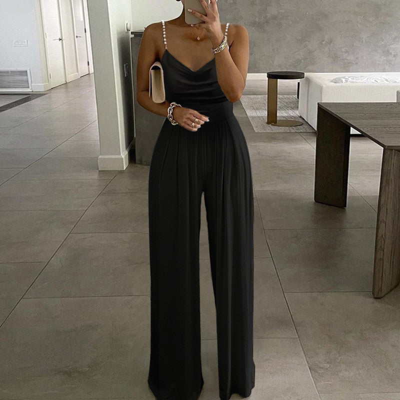 Chique Halter top jumpsuit met parel bandjes