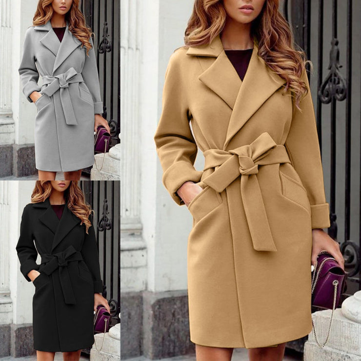 Autumn Winter 2022 independent station wish Amazon ebay fashion slim-fit belt lapel wool coat coat