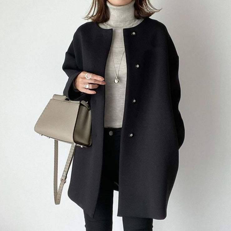 Elegant straight coat female autumn and winter temperament commute solid color simple loose coat female blouse